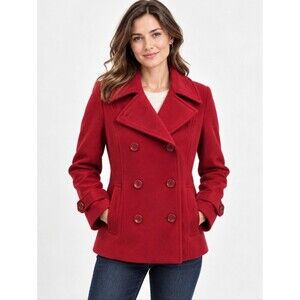 80% wool St John Bay red warm double breast pea coat, PL
